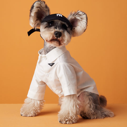 Dog's Fashion Minimalist White Shirt With Black Triangle Emblem