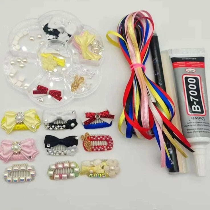 Pet Hair Clip Silk Ribbon And Bead DIY Kit