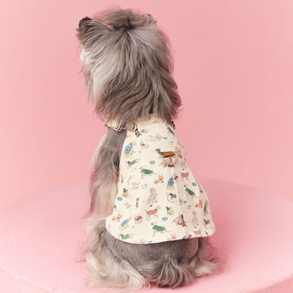 Denim Dog Harness Dress With Cute Animal Pattern