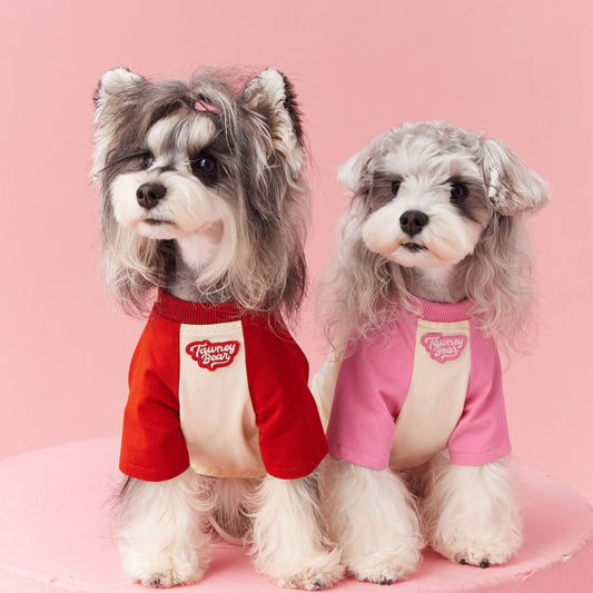 Red/Pink Printed Raglan Contrast Color Dog T-shirt