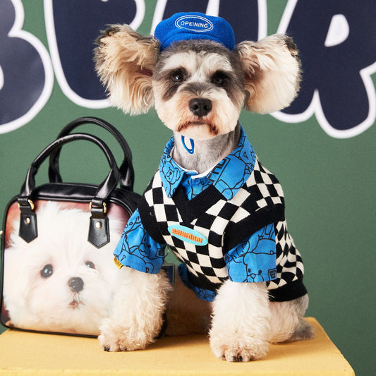 Dog's Black and White Checkered Sleeveless Knit Vest With Contrast Logo