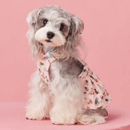 Denim Dog Harness Dress With Cute Animal Pattern